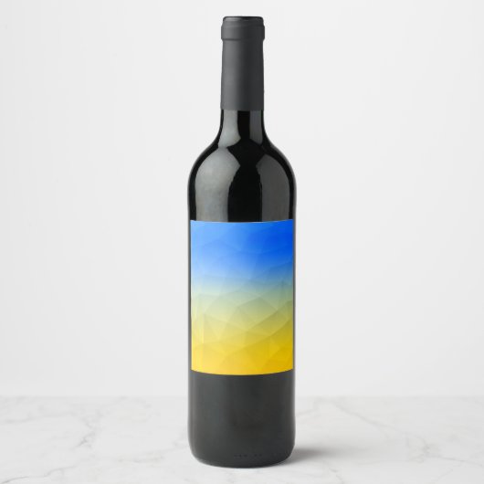 ウクライナの黄色い青の幾何学的メッシュパターン ワインラベル (正面)