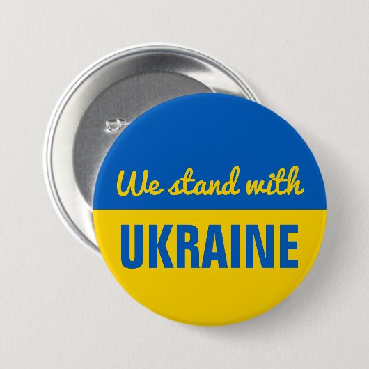 ウクライナは平和ブルーイエローウクライナ国旗を支持 缶バッジ (正面&裏面)