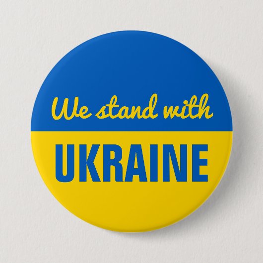 ウクライナは平和ブルーイエローウクライナ国旗を支持 缶バッジ (正面)