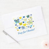 ウクライナを応援!水彩ハートと蝶 スクエアシール (封筒)