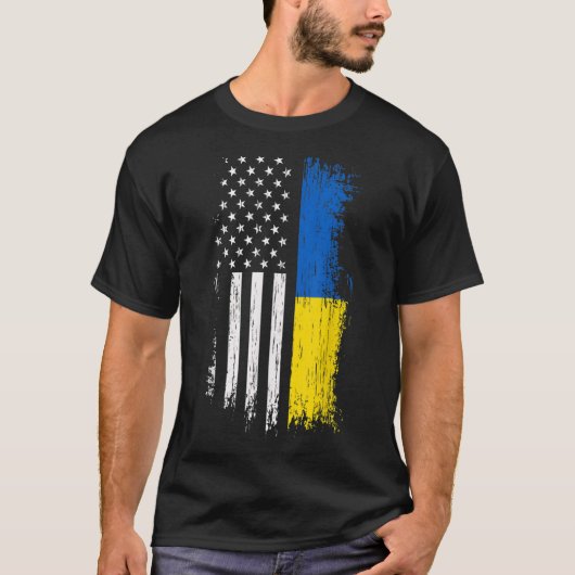 ウクライナを支持するウクライナ国旗を掲げる Tシャツ (正面)