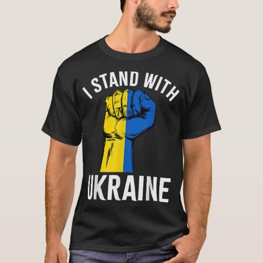 ウクライナを支持するウクライナ国旗を掲げる Tシャツ (正面)