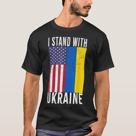 ウクライナを支持するウクライナ国旗を掲げる Tシャツ (正面)