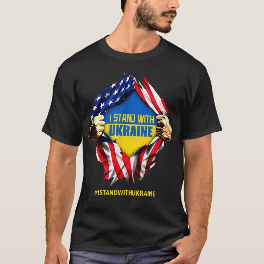 ウクライナを支持するウクライナ国旗を掲げる Tシャツ (正面)