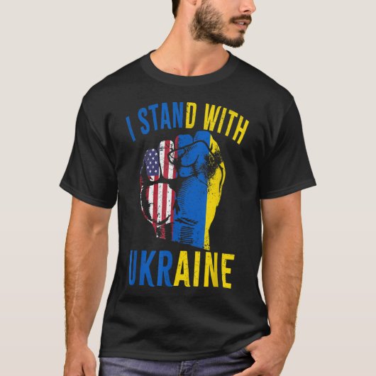ウクライナを支持するウクライナ国旗を掲げる Tシャツ (正面)