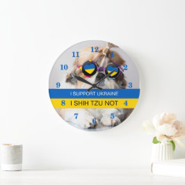 ウクライナを支持する シー・ズーではないハートの旗 ラージ壁時計