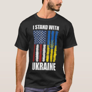ウクライナを支援する ウクライナと共に立つ旗 Tシャツ