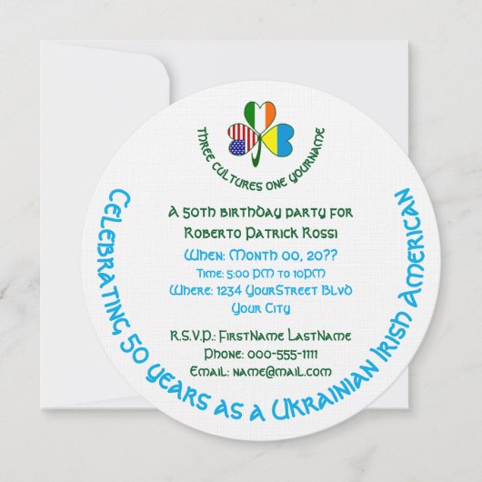 ウクライナアイリッシュアメリカンフラッグシャームロックパーソナル 招待状 (正面)
