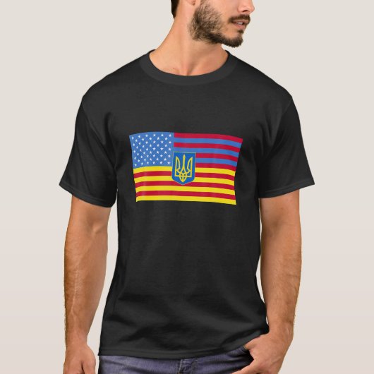 ウクライナアメリカ国旗ウクライナアメリカ合衆国ウクレイン Tシャツ (正面)