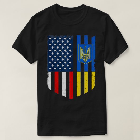 ウクライナアメリカ国旗ウクライナアメリカ国旗 Tシャツ (デザイン正面)