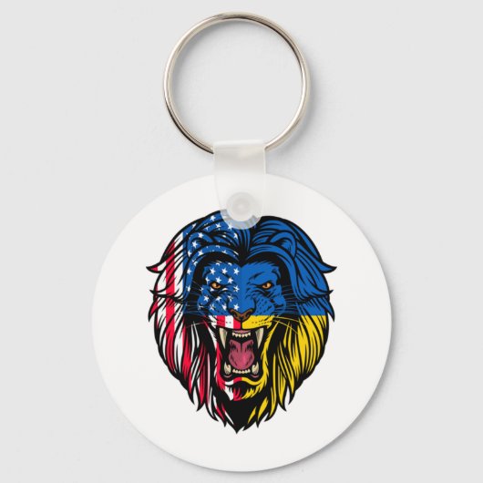 ウクライナアメリカ国旗ウクライナライオン顔USAウクレイン キーホルダー (正面)