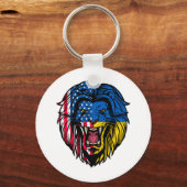 ウクライナアメリカ国旗ウクライナライオン顔USAウクレイン キーホルダー (正面)