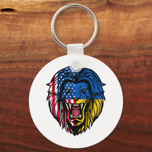 ウクライナアメリカ国旗ウクライナライオン顔USAウクレイン キーホルダー (正面)