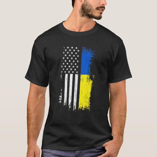 ウクライナアメリカ国旗TプライドウクライナUSA Tシャツ (正面)