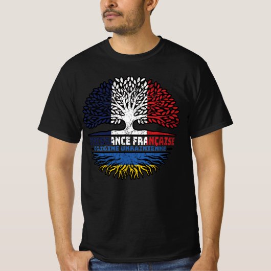 ウクライナウラフランスのンフランスツリールーツ国旗 Tシャツ (正面)
