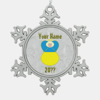 ウクライナエンジェルフラッグブロンドヘア スノーフレークピューターオーナメント