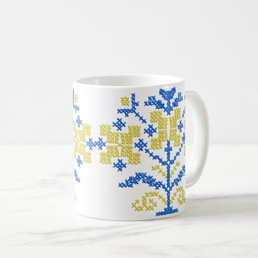 ウクライナカラーの刺繍フォーククロス コーヒーマグカップ (正面右)