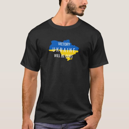 ウクライナカラーの勝利オーバーレイ ブラックTシャツ Tシャツ (正面)