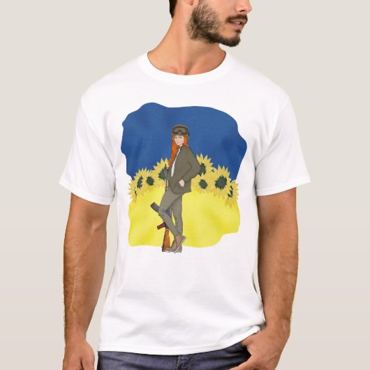 ウクライナガール。ウクライナ国旗 Tシャツ (正面)