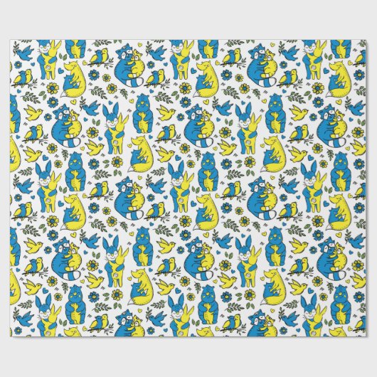 ウクライナキッズブルーイエローアニマルマザーズの色 ラッピングペーパー (フラット)