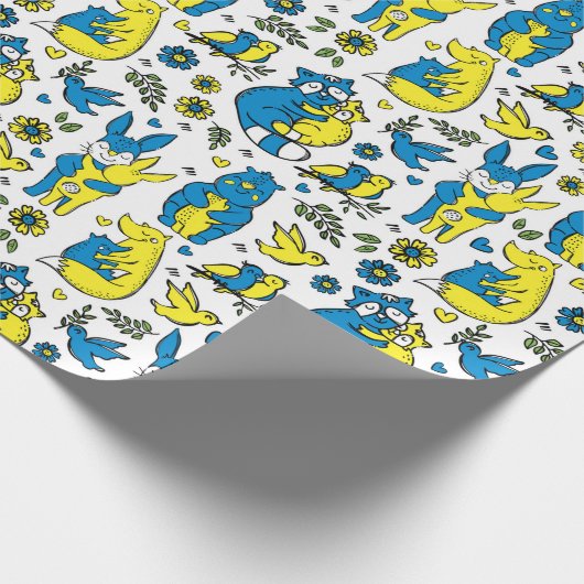 ウクライナキッズブルーイエローアニマルマザーズの色 ラッピングペーパー (角)