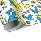 ウクライナキッズブルーイエローアニマルマザーズの色 ラッピングペーパー (ロールコーナー)