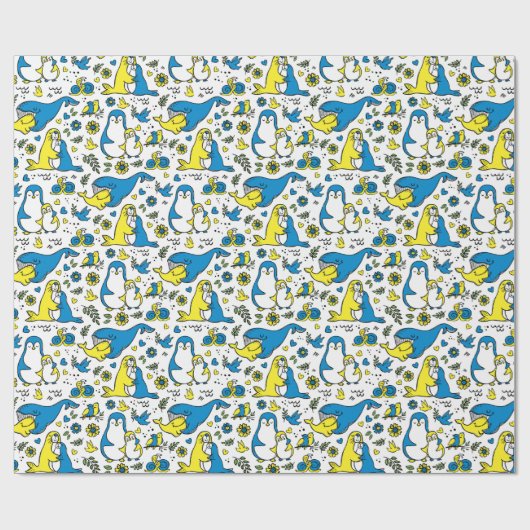 ウクライナキッズブルーイエローアニマルマザーズの色 ラッピングペーパー (フラット)