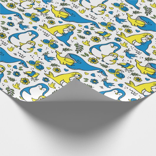 ウクライナキッズブルーイエローアニマルマザーズの色 ラッピングペーパー (角)