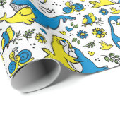 ウクライナキッズブルーイエローアニマルマザーズの色 ラッピングペーパー (ロールコーナー)