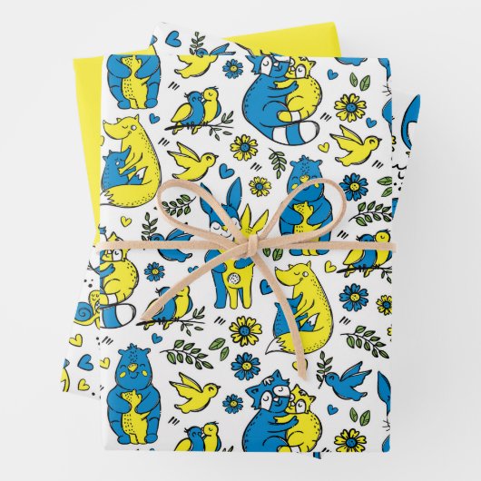 ウクライナキッズブルーイエローホワイトの色 ラッピングペーパーシート (インサイチュ)