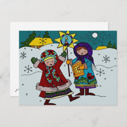ウクライナクリスマスカロラーズウクライナフォークアート シーズンポストカード (正面/裏面)