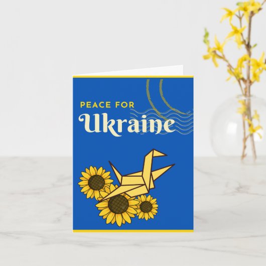 ウクライナクレーンとヒマワリのブルーグリーティングのための平和 カード (黄色い花)