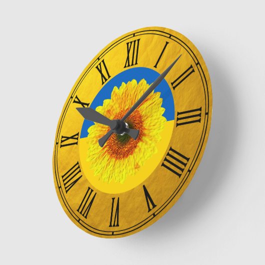 ウクライナサンフラワー&ウクライナ国旗/フラワー ラウンド壁時計 (傾斜)