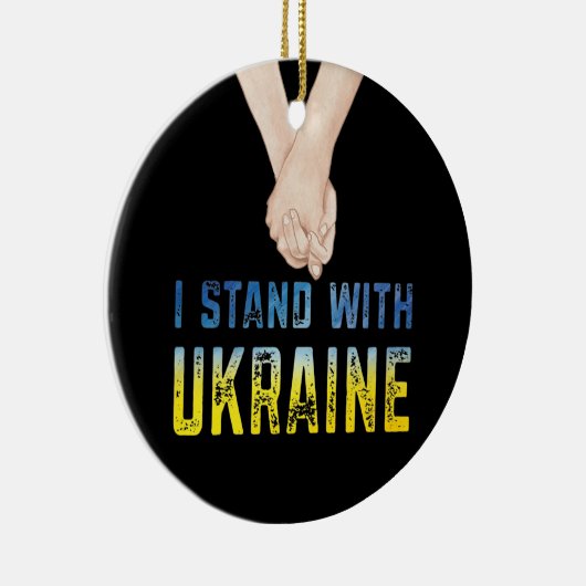 ウクライナシャツ支持ウクライナ国旗を掲げる セラミックオーナメント (右)