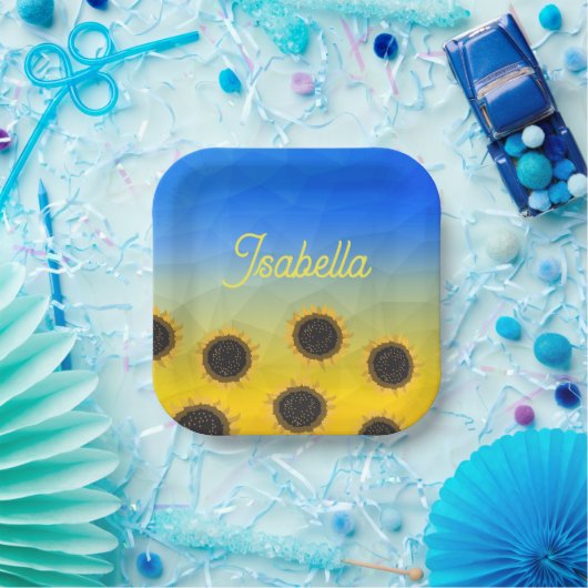 ウクライナジオメトリメッシュパターンフラワーズお名前 ペーパープレート (パーティー)