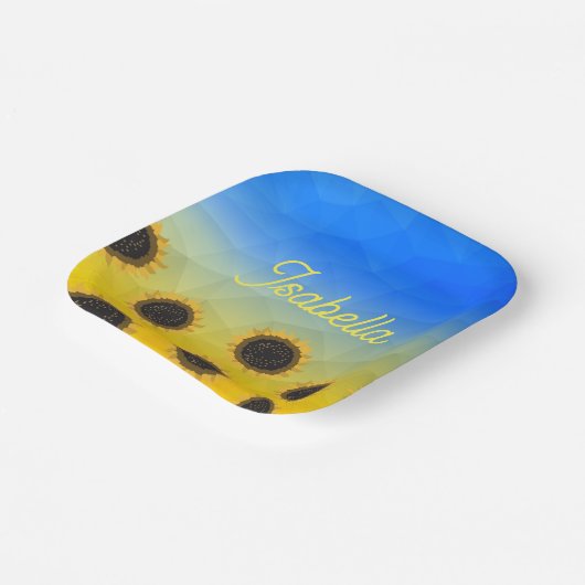 ウクライナジオメトリメッシュパターンフラワーズお名前 ペーパープレート (傾斜あり)