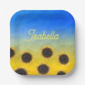 ウクライナジオメトリメッシュパターンフラワーズお名前 ペーパープレート (正面)