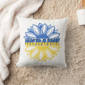 ウクライナスタイルの青と黄色のひまわり クッション (ブランケット)