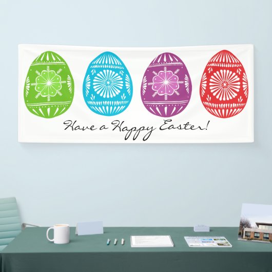 ウクライナスタイルイースターカスタム卵文字2.5' X 6' 横断幕 (トレードショー)