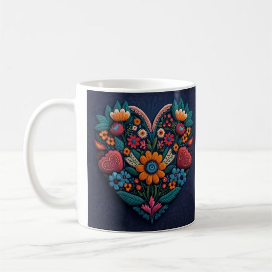 ウクライナスタイルハートの花 コーヒーマグカップ (左)