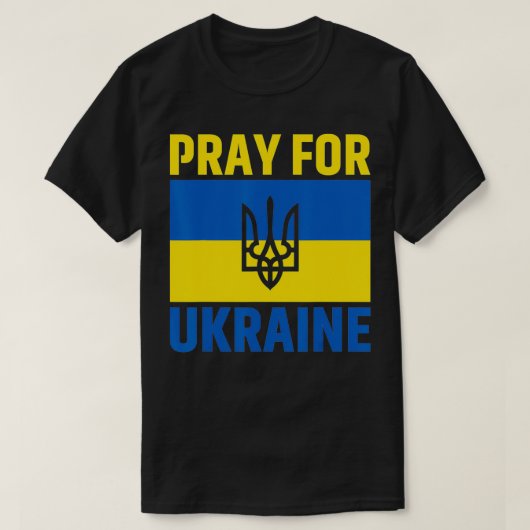 ウクライナスタンドとウクライナウクライナの国旗を支持 Tシャツ (デザイン正面)
