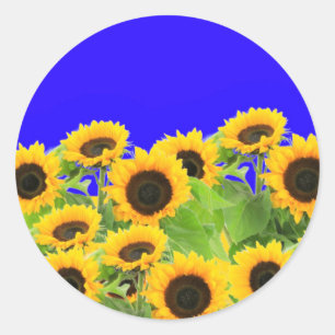 ウクライナスティッカーのサポートUkraine Flag Sunflowers ラウンドシール