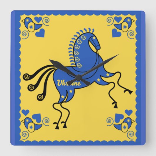 ウクライナス伝統的ラブフォークアート   スクエア壁時計 (正面)