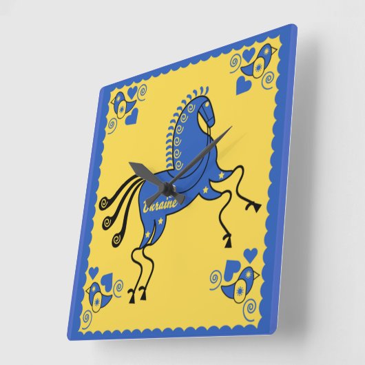 ウクライナス伝統的ラブフォークアート   スクエア壁時計 (傾斜)