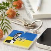 ウクライナゼレンスキーハーフポートレートB&Wアート キーホルダー (正面右)