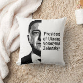 ウクライナゼレンスキーハーフポートレートB&Wアート クッション (ブランケット)