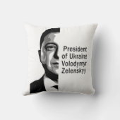 ウクライナゼレンスキーハーフポートレートB&Wアート クッション (裏面)