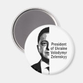 ウクライナゼレンスキーハーフポートレートB&Wアート マグネット (正面/裏面)