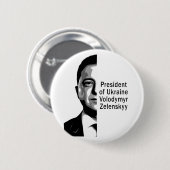 ウクライナゼレンスキーハーフポートレートB&W 缶バッジ (正面&裏面)