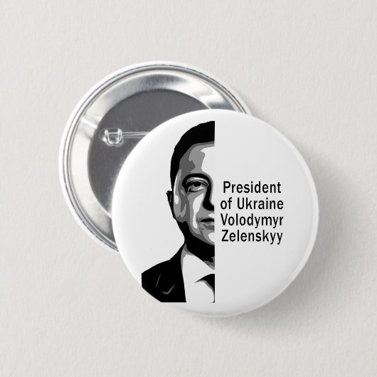 ウクライナゼレンスキーハーフポートレートB&W 缶バッジ (正面&裏面)